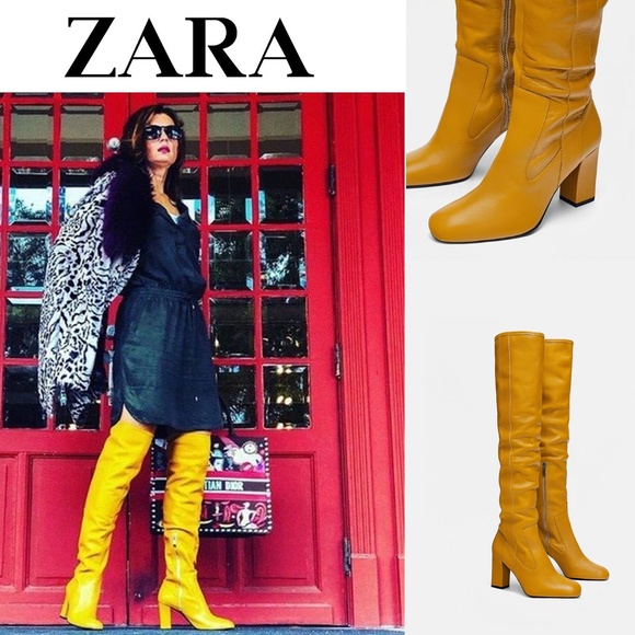 mustard yellow thigh high boots